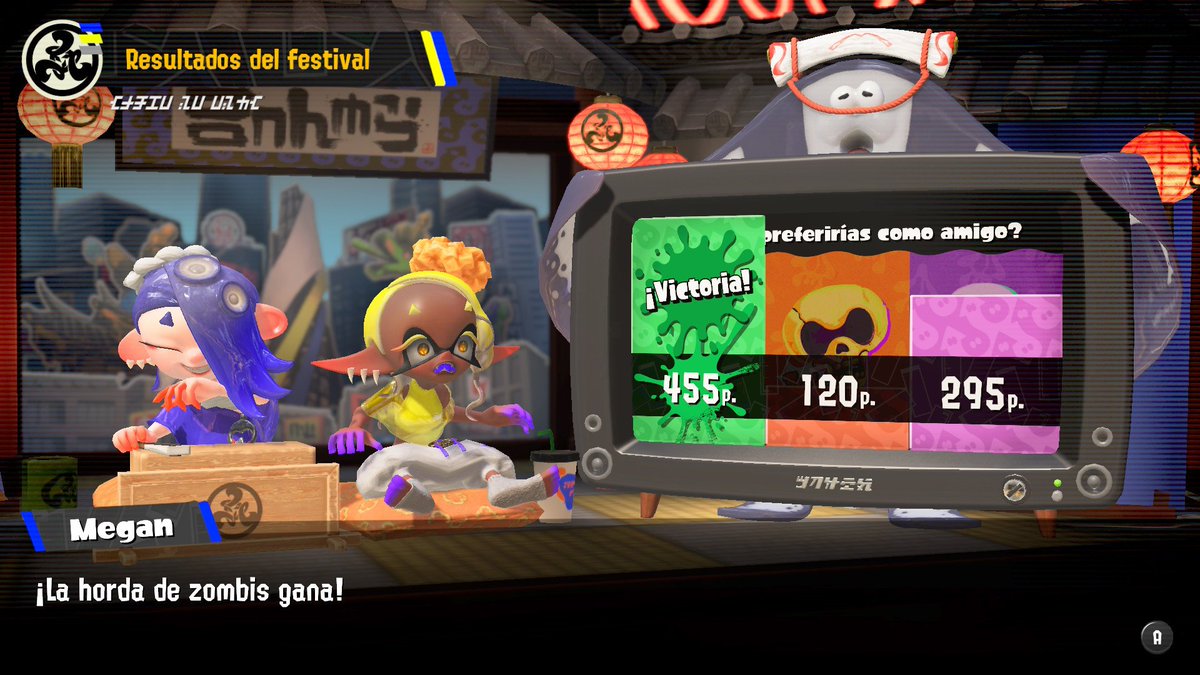 SplatoonLATAM's tweet photo. El #Splatoween "¿De quién preferirías de amigo? Zombi vs Esqueleto vs Fantasma" terminó con la victoria del equipo zombi.
¡Enhorabuena al equipo "Zombi"!
Si participaste, no olvides recoger tus supermoluscos. https://t.co/CymzRgcm4s