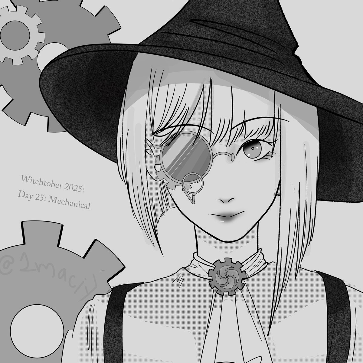 1maci7's tweet photo. Witchtober day 25: Mechanical!
More of a steampunk drawing, also I remembered mechanical pencils existed when this drawing was almost completed, could have been simpler lol #イラスト #イラスト練習中 https://t.co/P9WYjCN5vE