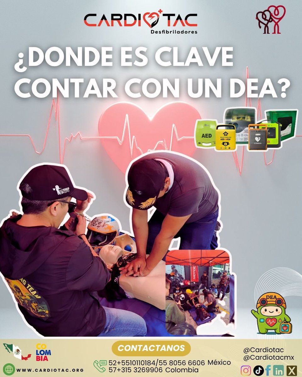 cardiotacol's tweet photo. 🫀 Un paro cardíaco puede ocurrir en cualquier momento y en cualquier lugar. Por eso, contar con un desfibrilador (DEA) en zonas de alto tránsito o riesgo no es opcional, es una necesidad. En dodne crees que es clave tener un DEA ? https://t.co/6aV9Ue2NSG