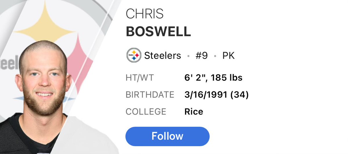As Mike Tomlin would say, Chris Boswell is a serial killer.  Tough journey to make it into the NFL and now bangs deep 50 yarders on the regular. <a href="/steelers/">Pittsburgh Steelers</a>