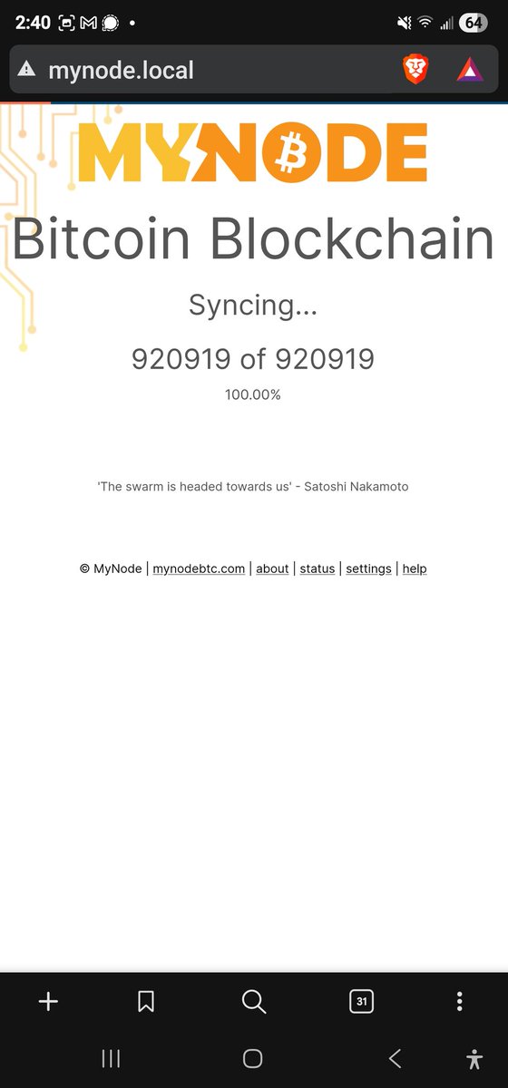 Momentous!  <a href="/mynodebtc/">MYNODE</a> . 3 weeks later, I can get choochin'.