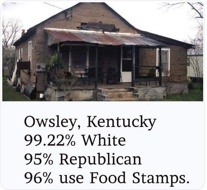 <a href="/mrddmia/">🇺🇸 Mike Davis 🇺🇸</a> Yeah all those White People should get off their fat asses and stop voting for Republicans that give Trillions in Tax Breaks to Billionaires and allow Multinational corporations to pay their worker poverty level wages so workers need to get food assistance and collect welfare.