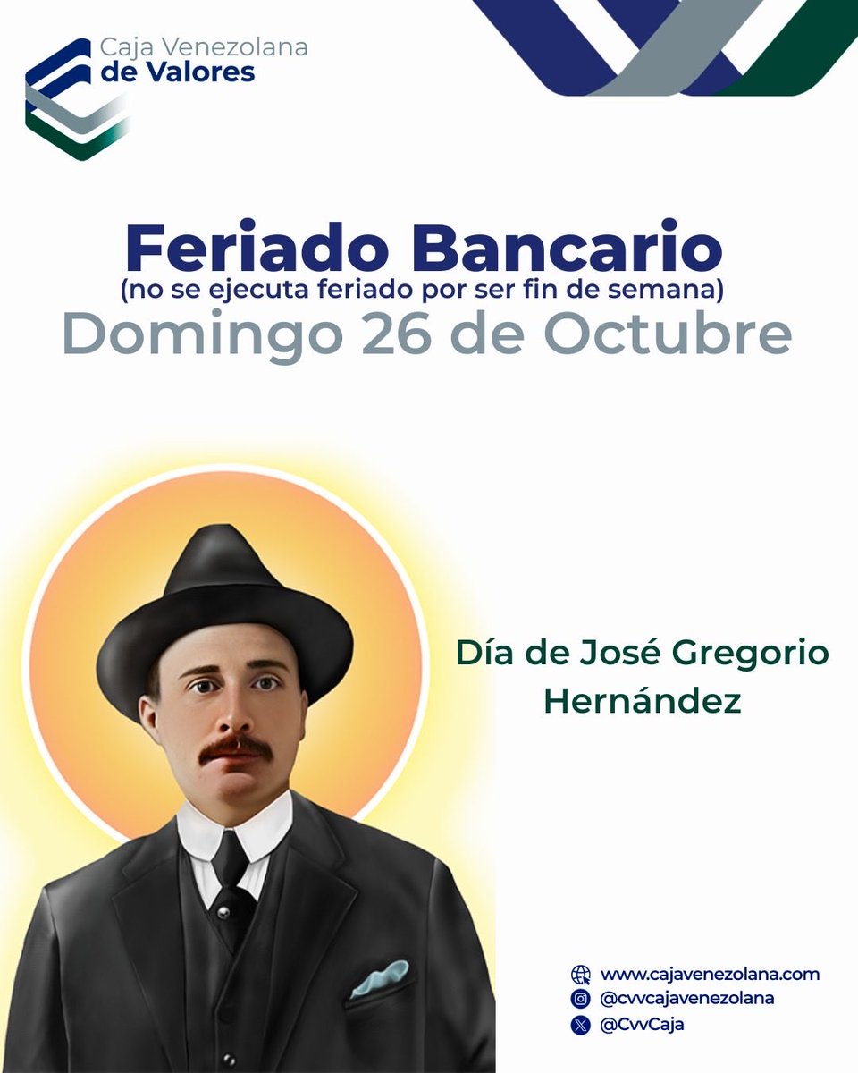 El 26 de octubre se celebra el Día de San José Gregorio Hernández en conmemoración de su nacimiento en 1864 en Isnotú, estado Trujillo. Reconocido como el “Médico de los Pobres” por su entrega a los más necesitados.
