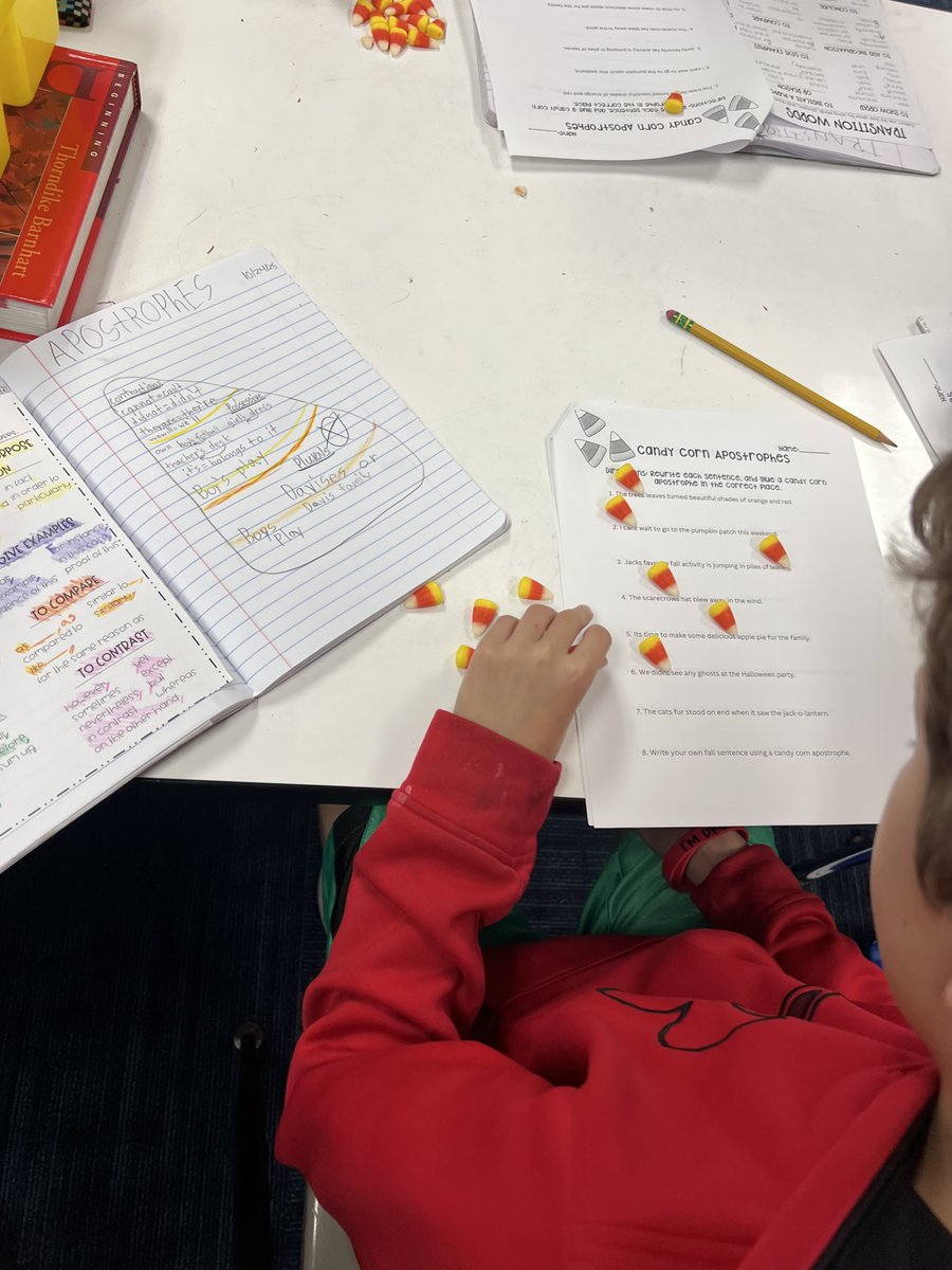 5th grade ghouls and goblins working on candy corn apostrophes 🎃