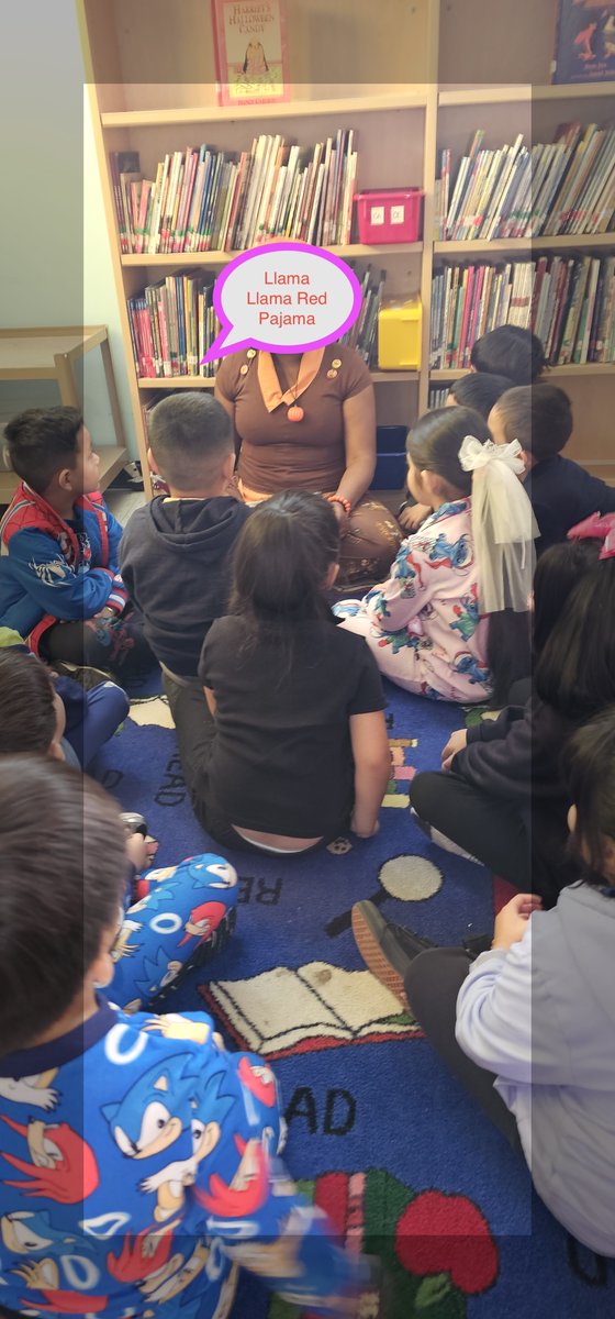BuddHarrell's tweet image. Pajama Day at Harrell Budd Elementary  and what better person to host a read aloud than the school's own librarian.  The students are all in!!!