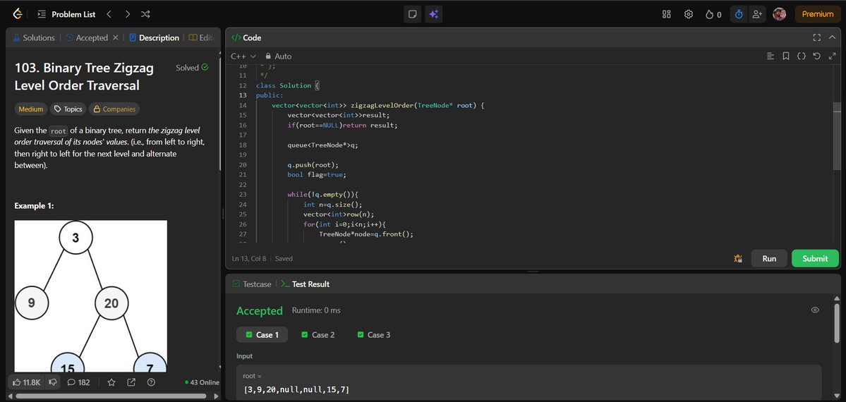 shivam21102005's tweet image. 🌟 Day 78 of #100DaysOfCode
🧠 Completed most of the Reasoning prep — just a bit left before diving into mock tests!
💻 Revisited a DSA question (Zigzag Level Order Traversal)
⚛️ Explored React Hooks today — next up, making solid notes to retain them! ✍️
#DSA #ReactJS #WebDev