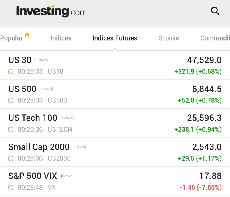 🚨 INVESTING : "Rally nei futures azionari nella notte di domenica: crollo del VIX mentre gli investitori si preparano al taglio dei tassi della Fed e agli utili delle big tech"