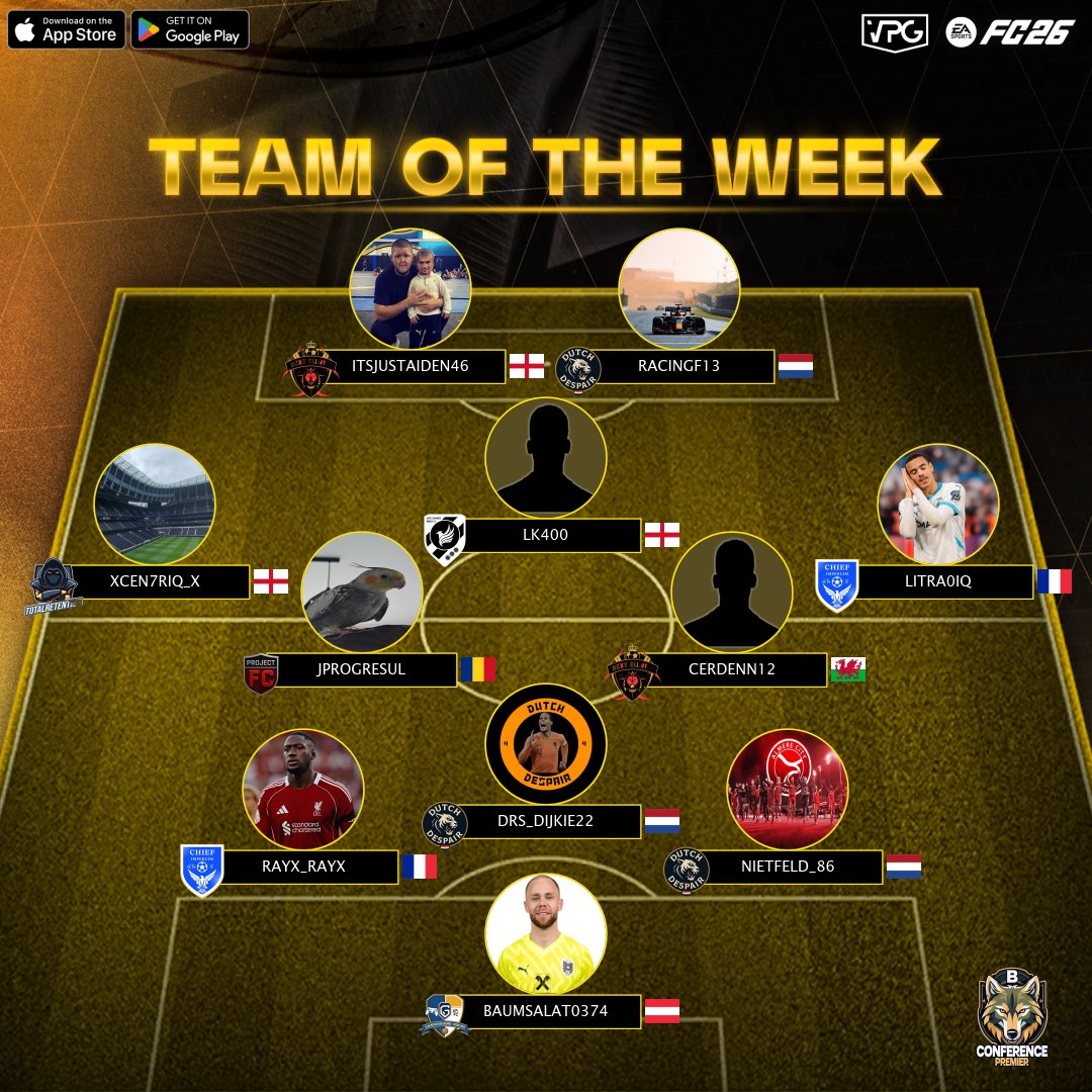 VPGEurope's tweet photo. 👥 Team of the week 
📊 League Standings 
⚽️ @easportsfc Competitive 11v11s
🗓️ Week 1
🇪🇺 Europe Structure
🏆 @VPGEurope - Conf B

🙌🏽 Start your journey as a player and join our discord server: https://t.co/0iNfGRc3Rv

#FC26 #VPG #ProClubs #EAFC 
#WhereTheChampionsPlay https://t.co/o7JoAM6OMn