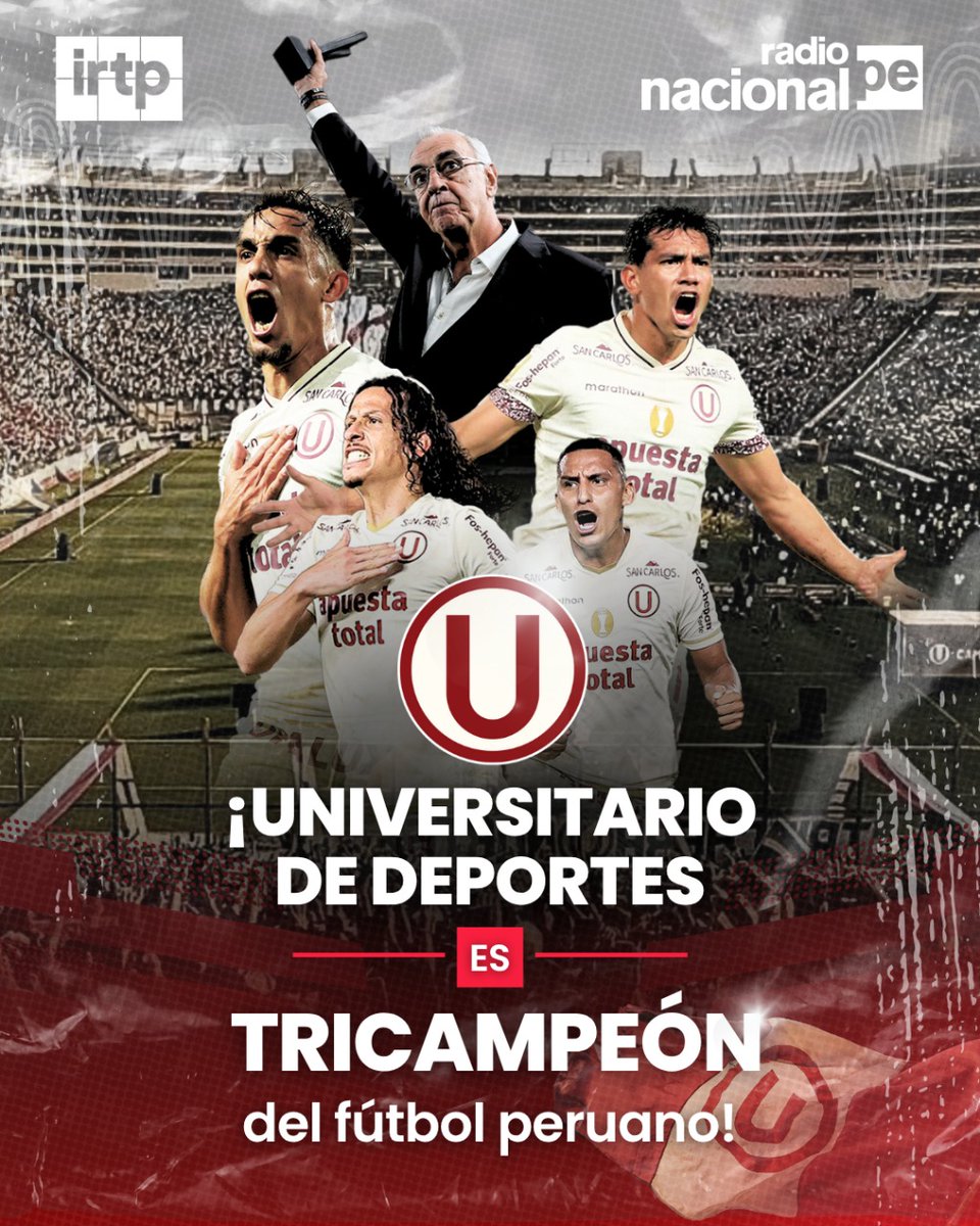 noticias_tvperu's tweet image. ⚽✨🏆🏆🏆🇵🇪 ¡UNIVERSITARIO, TRICAMPEÓN DEL FÚTBOL PERUANO! 🇵🇪🏆🏆🏆✨⚽

⭐⭐⭐ ¡Hegemonía total, superioridad absoluta! Universitario de Deportes vuelve a coronarse campeón de la Liga1, por tercera vez consecutiva. ⭐⭐⭐

👑🇵🇪⚽ La U alcanza su título número 29, reafirmando su…