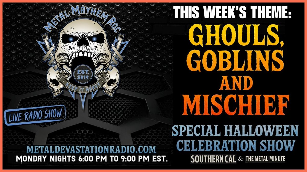 🎃 Ghouls, Goblins &amp; Mischief! 👻
Join Metal Mayhem ROC Live for our Halloween Celebration Show 🎸
🕖 Mon 6–9 PM ET
💀 Classics, new metal &amp; Halloween chaos!

🎧 metaldevastationradio.com
#HalloweenMetal, #MetalMayhemROCLive, #MetalDevastationRadio