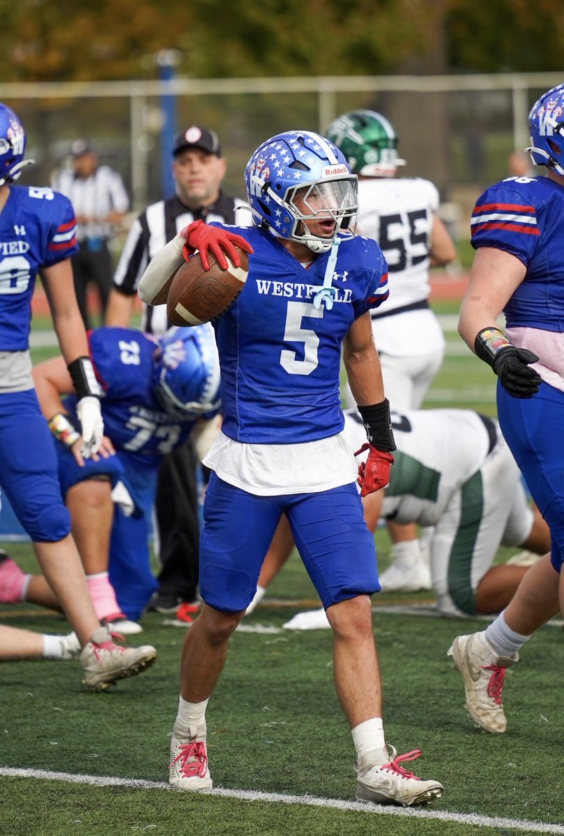Huge upset win vs Ridge yesterday 14-7 as we head into the playoffs.
153 All-Purpose yards:
6 catches 81 yards
8 carries 72 yards 1 TD
9 tackles
1 PBU
3 big 4th down stops (1 PBU, 2 tackles)
<a href="/BlueWestfield/">Westfield Blue Devil Football</a> <a href="/WHS_BlueDevils/">WHS Athletics</a> <a href="/MatthewAndzel/">Coach Andzel</a>