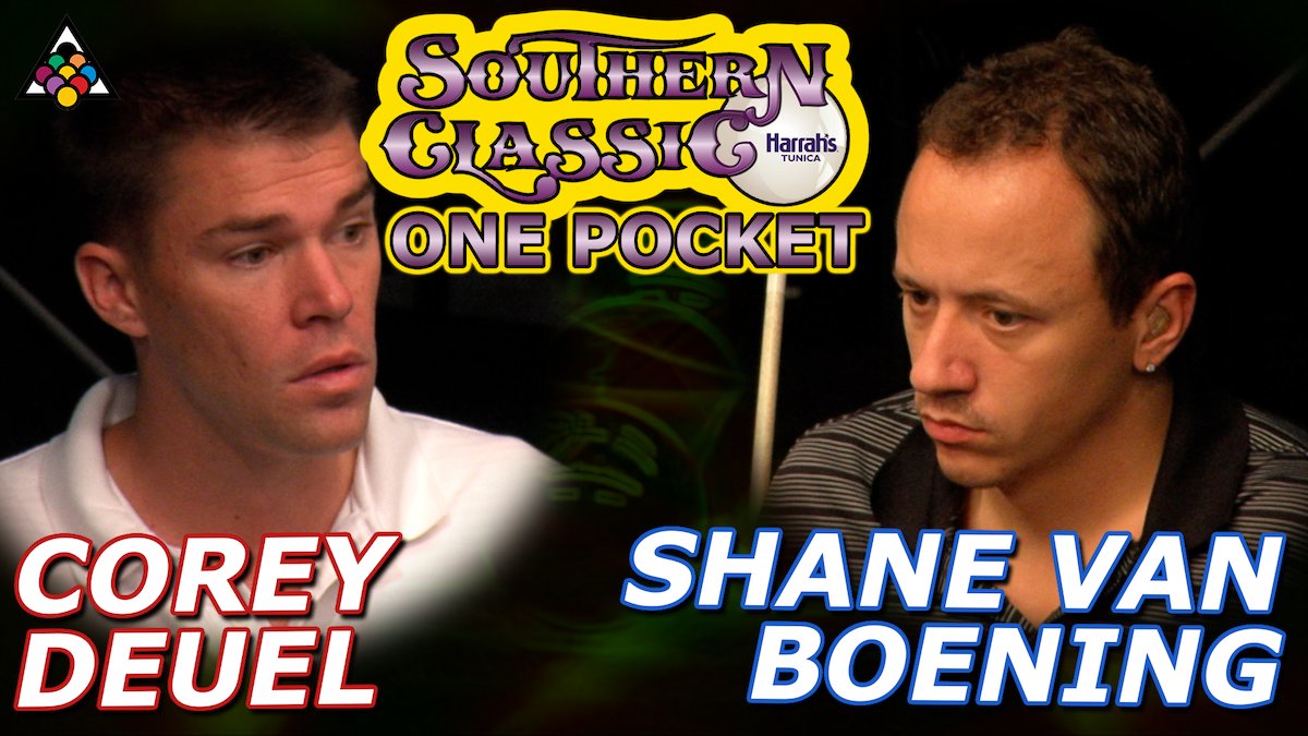 Premiering tonight at 8pm EST - One Pocket - SHANE VAN BOENING vs COREY DEUEL - 2012 Southern Classic

Mark Wilson and Danny DiLiberto were on the mic. 
Pat Fleming will be in the chat room.

youtu.be/Gq8bVrlvAjk