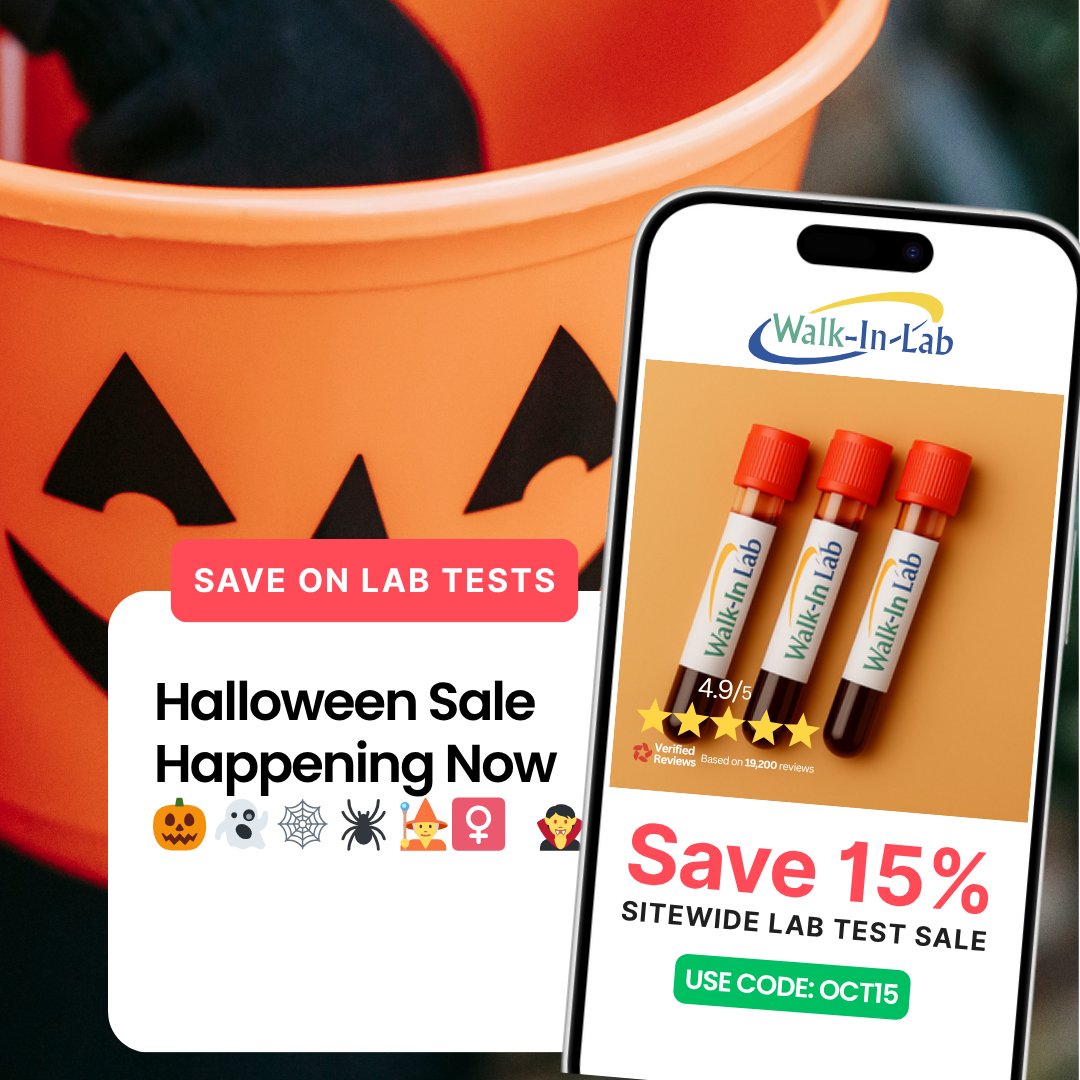 walkinlab's tweet image. 🚨 LAST CHANCE! Don&apos;t miss your treat! Our Halloween Sale ends TONIGHT, November 3rd at midnight.

Save 15% SITEWIDE on all lab tests to take control of your health. Use code BOO15.

Don&apos;t wait! Shop now: sales.walkinlab.com/halloween-2025/

#LastChance #SaleEndsTonight #BOO15 #HealthGoals