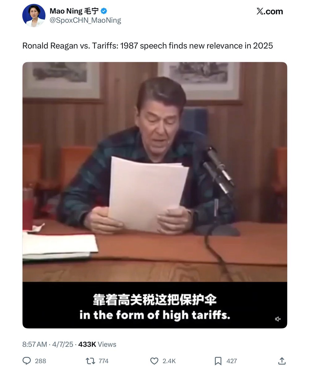 Hey, Dave! (@davegreenidge57) on Twitter photo China actually posted the same Reagan video as Canada, back in April. But Trump just let that one slide. So what’s the real reason for Trump’s added tariffs? Because now it just looks like he’s a complete chicken sh*t when it comes to Xi and China. China actually posted the same Reagan video as Canada, back in April. But Trump just let that one slide. So what’s the real reason for Trump’s added tariffs? Because now it just looks like he’s a complete chicken sh*t when it comes to Xi and China.