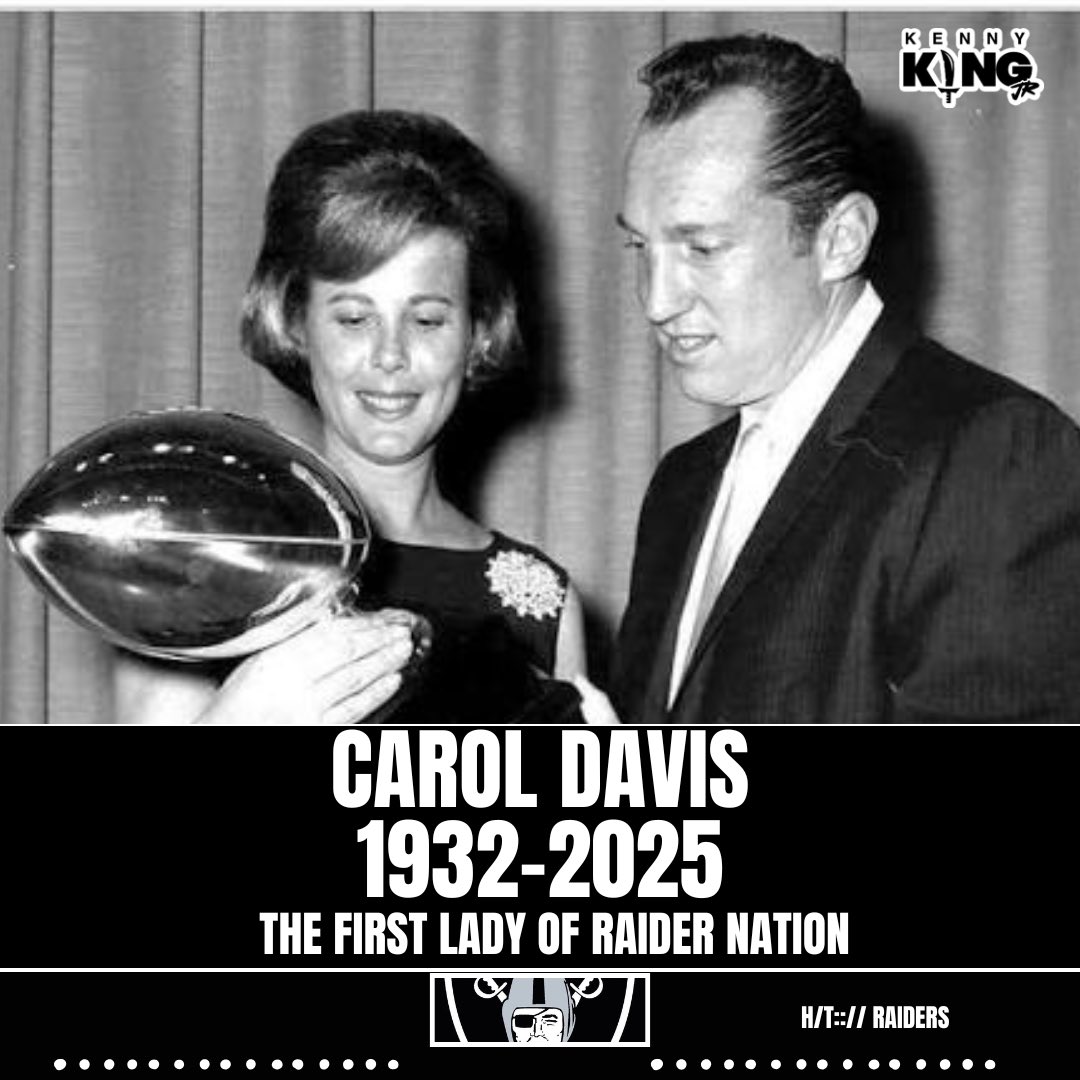 Today Raider Nation mourns the passing of Carol Davis, the heart of the Silver and Black. Wife of Al Davis, mother of Mark Davis, and forever the First Lady of Raider Nation. Her grace, loyalty, and love helped build the legacy we all live for. Rest easy, Carol. The torch will