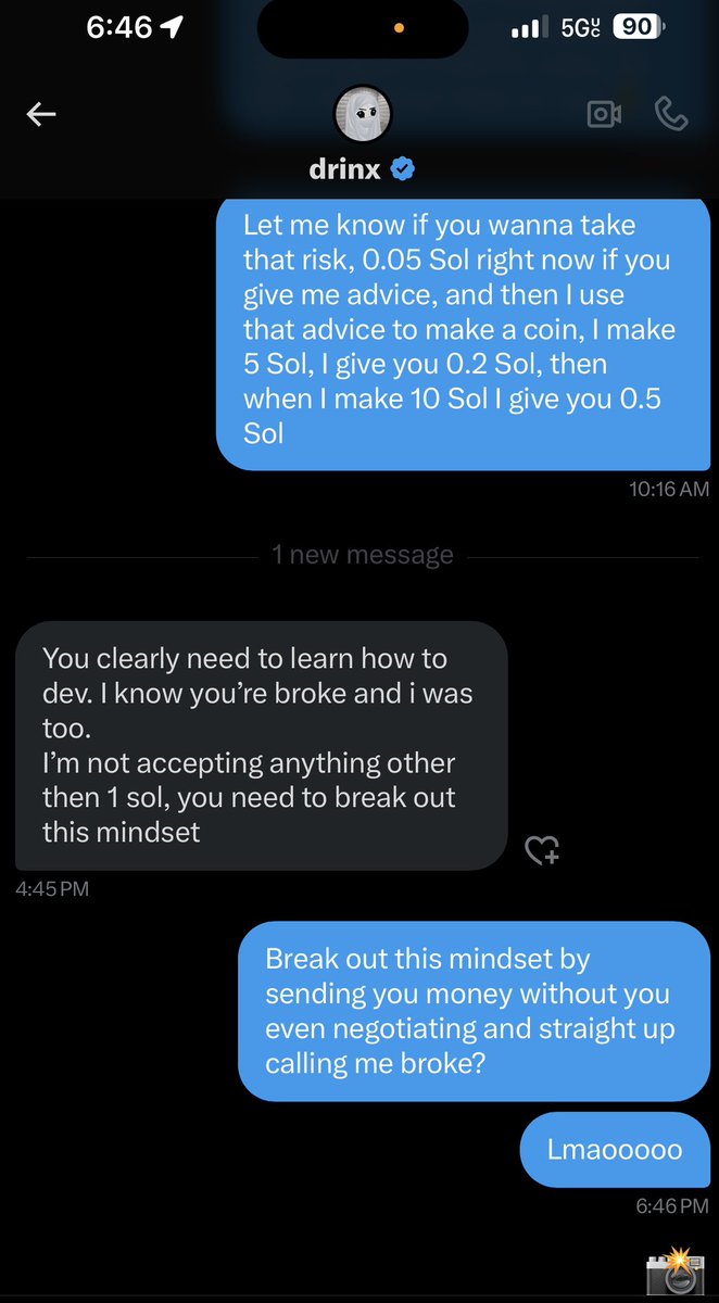 0xRuin_'s tweet photo. If you are a beginner dev DO NOT do buisness with this guy @drinx666 please keep an eye out for scammers who wanna take your money, you’re welcome 🤝 #solana #memecoins #memecoindev https://t.co/iYTI0VfzQR