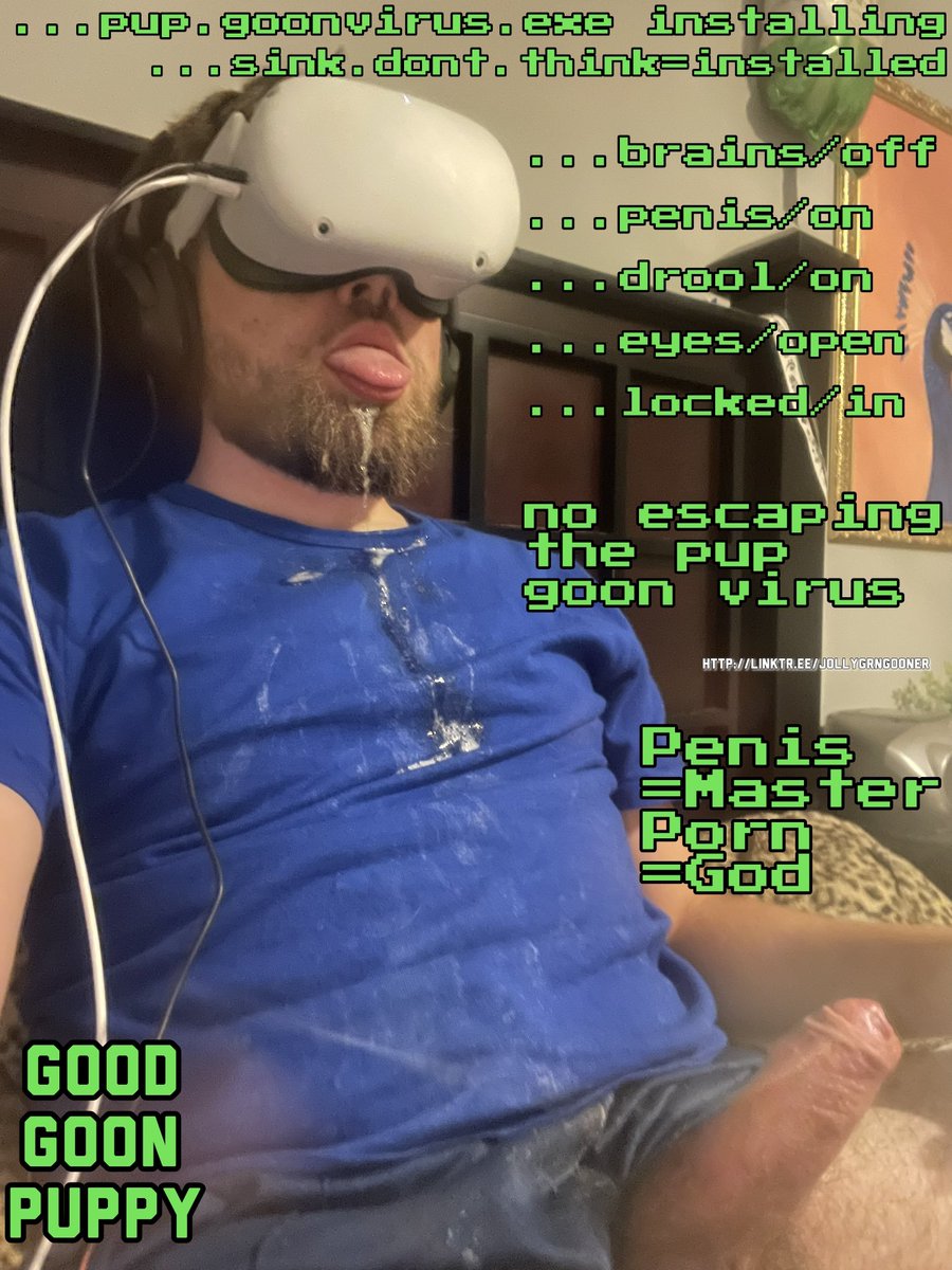I warned you boys about downloading unknown programs &amp; it looks like <a href="/nopainXXXnogain/">puphavoc</a> didn't listen and downloaded a goon virus!  Look how his brains are drooling out all over his shirt, just like they are leaking out the tip of his penis as precum! Sink dont think with him 😈