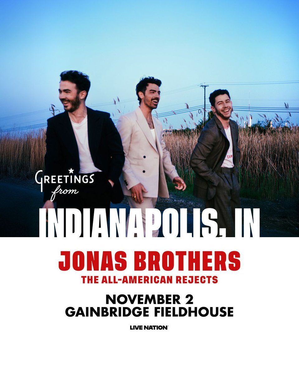 In just ONE WEEK 🤩  Jonas Brothers take the stage at Gainbridge Fieldhouse with special guests The All-American Rejects on Sunday, November 2!

Don't miss out &amp; get your tickets today 🎟️ bit.ly/3DR2Rbz