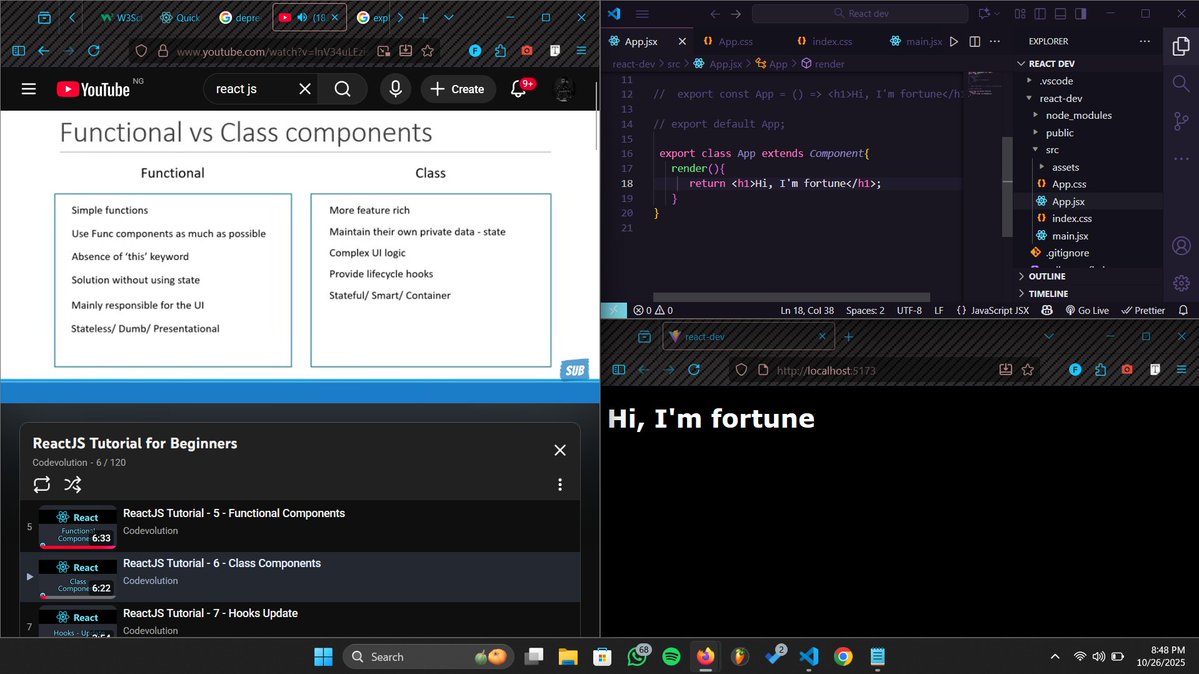 _JhsFortune's tweet image. Day 95 of #100DaysOfCode:
I haven’t been as consistent lately because of school work(and exams starts soon🤧), but I got back on track today. Spent some time revising React component types and hooks, and even discovered a few new things. ⚡
#JavaScript #Reactjs