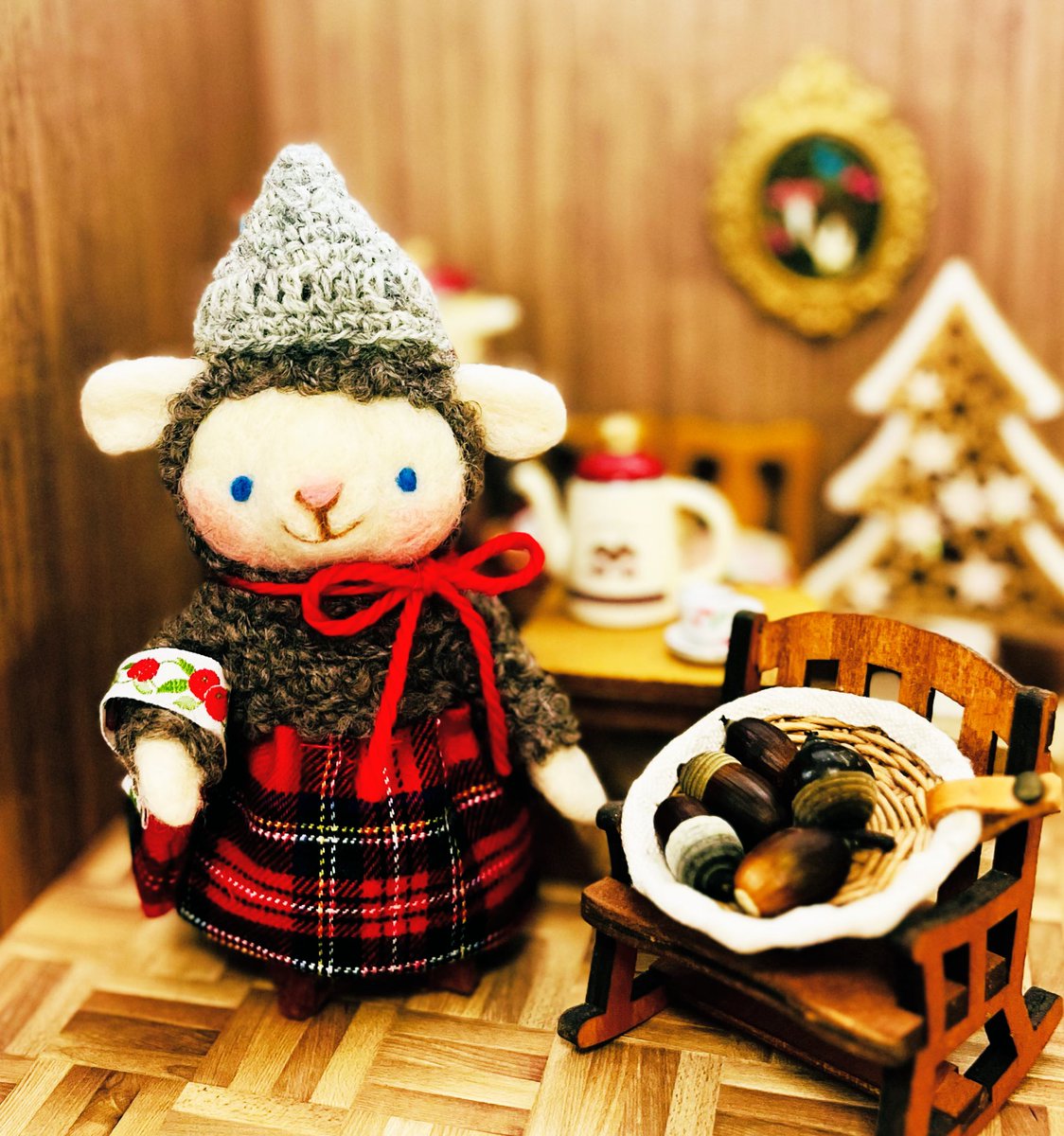 展示のみ☆mofuwako-bo もふわベア 羊毛フェルト 羊毛フェルトもふもふYA