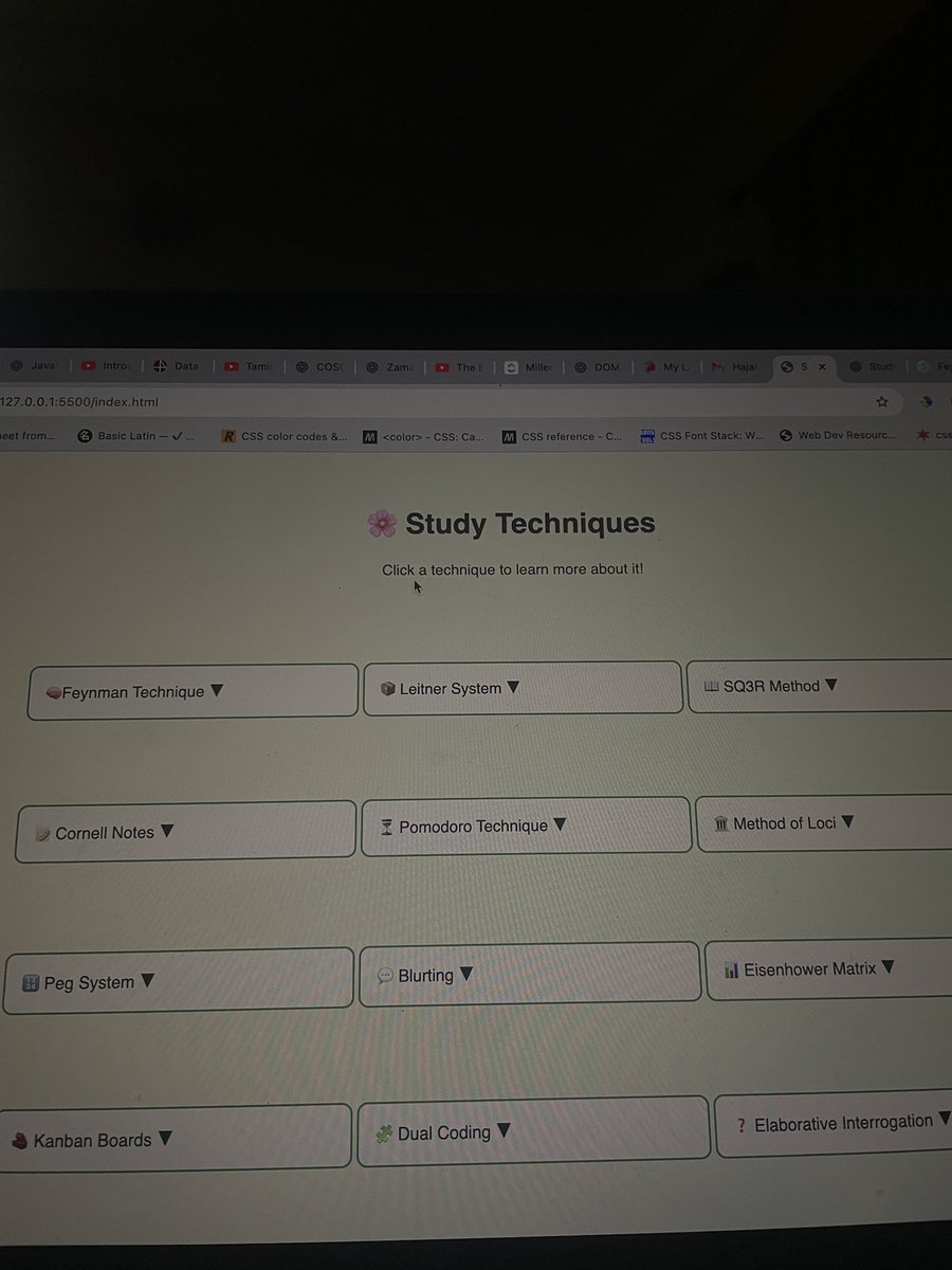 hajocodes's tweet image. Day 24 #100DaysOfCode 
Added more study techniques to the project 
But currently facing an error with the DOM display 
Will try again tomorrow
