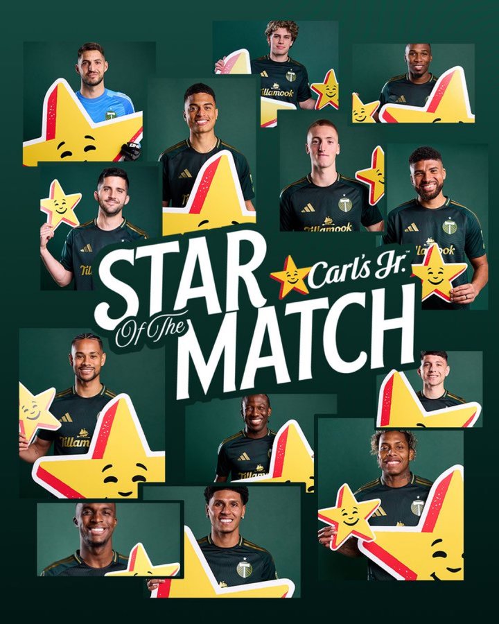 Stars in San Diego 🤩 

Vote for your Star of The Match after the game to receive a free item and be entered for a chance to win a $50 digital gift card courtesy of <a href="/CarlsJr/">Carl’s Jr.</a>. 

🗳️: timbers.com/carlsjr