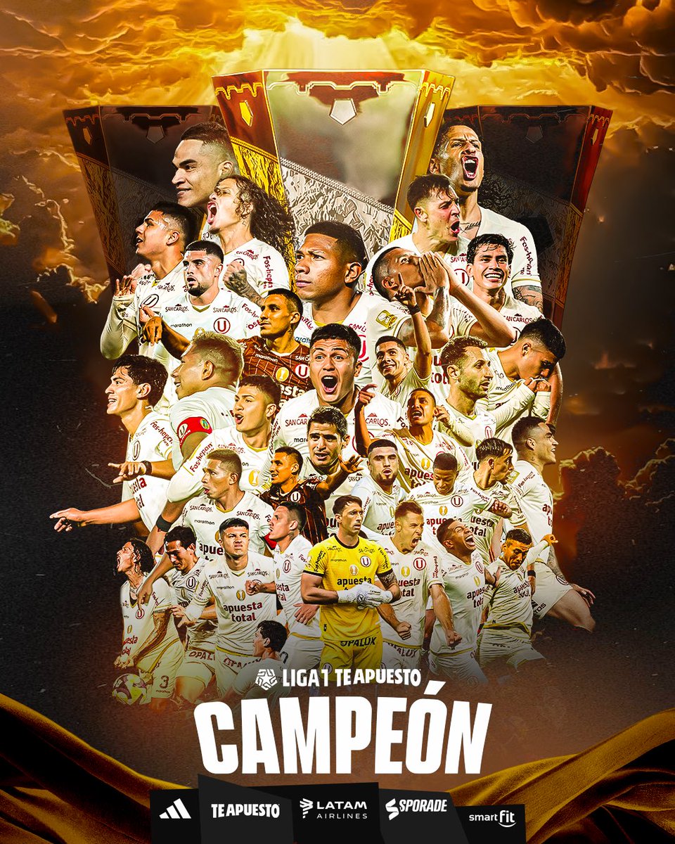 💛❤️ ¡𝗧𝗿𝗶𝗰𝗮𝗺𝗽𝗲𝗼𝗻𝗲𝘀 𝗱𝗲𝗹 𝗣𝗲𝗿𝘂́!

La historia vuelve a brillar con garra, pasión y orgullo crema.
¡Felicidades, hinchas de <a href="/Universitario/">Universitario</a> ! 🏆🔥

#Liga1TeApuesto
#ElADNdelHincha