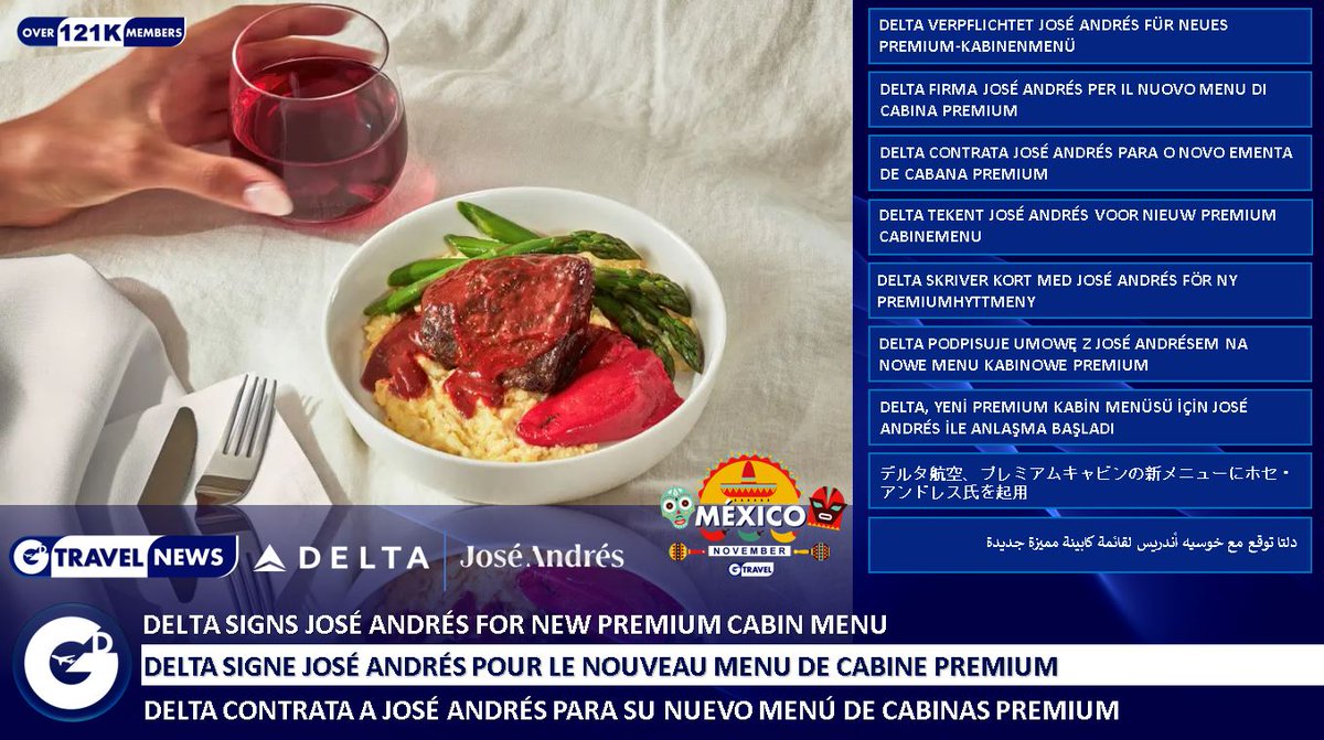 GD TRAVEL NEWS - Delta has hired celebrity chef José Andrés to introduce Spanish-inspired dishes in Delta One and First Class from 4 November. The initial menu includes Spanish Tortilla, Braised Beef Short Rib, Stuffed Piquillo Peppers with goat cheese and mushrooms.