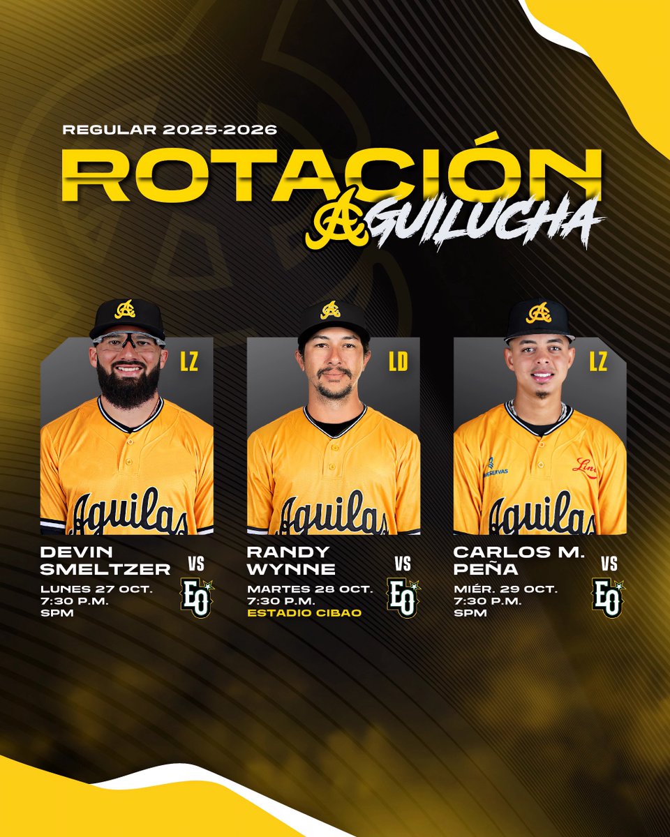 aguilascibaenas's tweet image. Nuestra rotación para los próximos tres partidos. 🦅🙌🏼