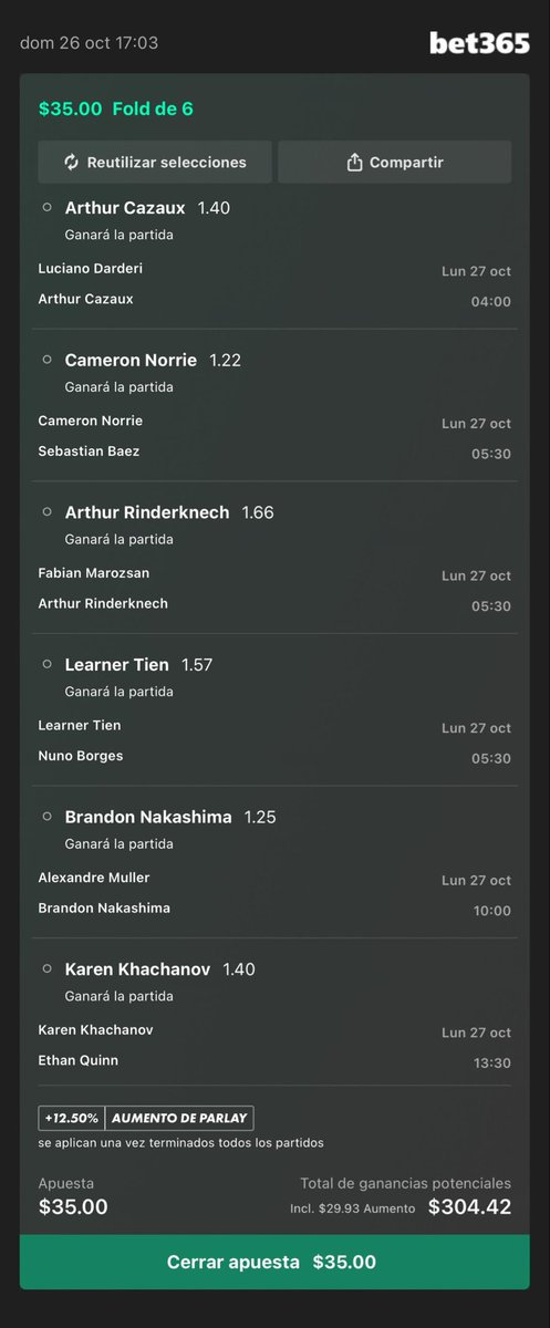 Jugaremos Lock y Soñador del Máster de Paris, el soñador será el 15% de lo que juegues el lock.
➡️Día 1⏳

#pick #parlay