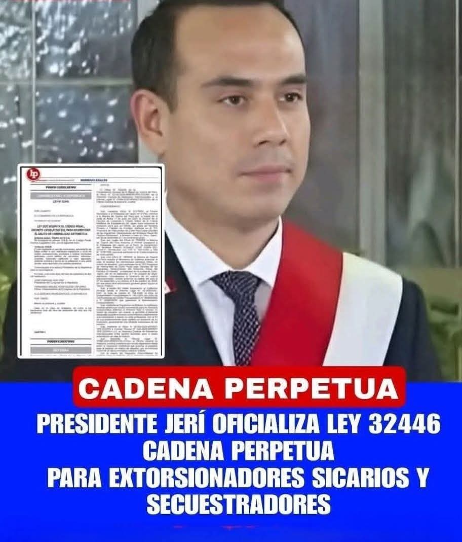 susana_bozzo's tweet image. #NACIONAL #LOÚLTIMO...!!!!

DESDE HOY NO DORMIRAN EN PAZ.

PRESIDENTE, JOSE JERI OFICIALIZA,  "LEY 32446 CADENA PERPETUA" 

PARA EXTORSIÓNADORES, SICARIOS, Y SECUESTRADORES.