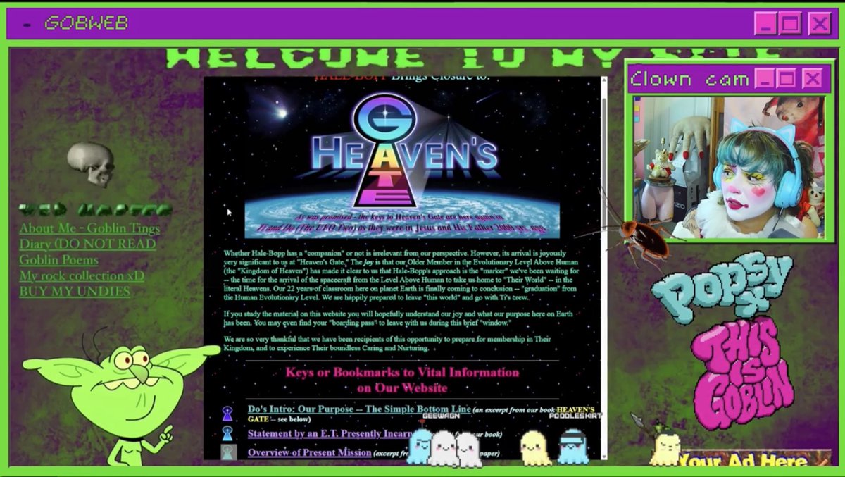 Wild stream with <a href="/PopsyTheClown/">Popsy | Retro Clown Babe 👾🍕✨</a> today. We emailed Heaven’s Gate. They responded… Thanks for having me! See you on the next level!