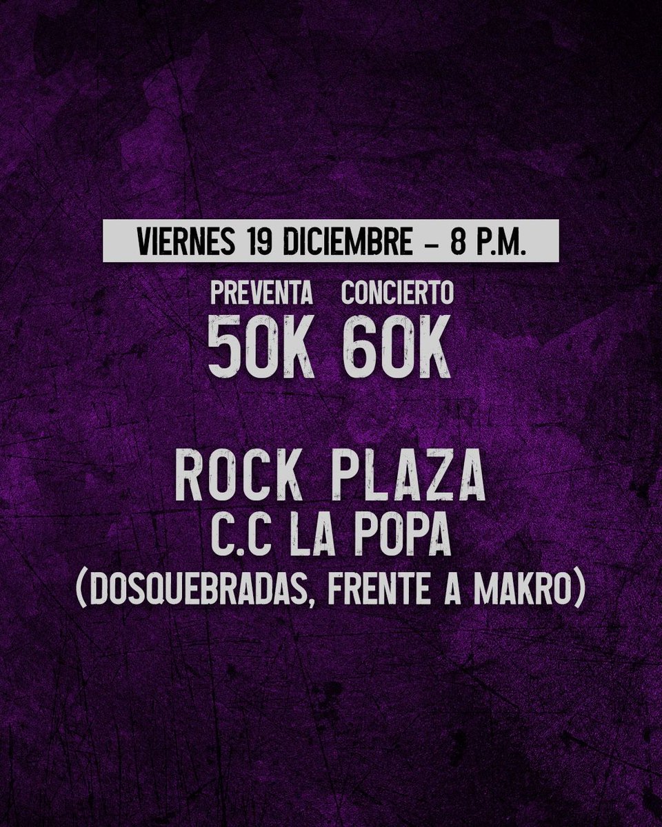 LosMurdock's tweet photo. Años de gritar, sudar y resistir... ¡Nos vemos en el pogo!
Con NADIE 30 años
ÁNGELES CON LA CARA SUCIA
FOSIL nuevo álbum
@radiocruda
Rock Plaza, C.C. La Popa
Viernes 19 de Dic – 8 PM
Preventa:50K Día del evento: 60K
Info &amp; preventa: 319 2281605
Producción: Delahouse https://t.co/FP6mIgicwq