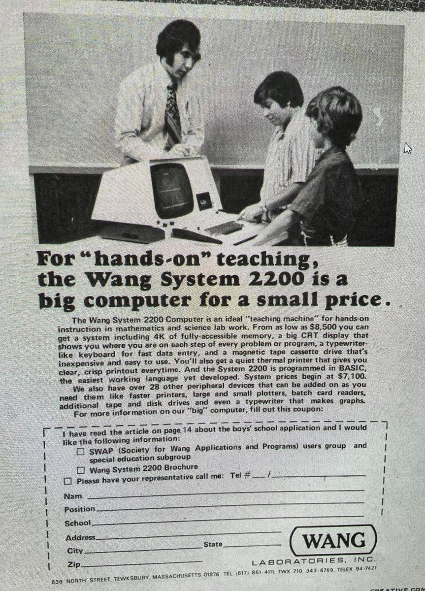 EvanKirstel's tweet image. When “hands-on learning” meant a CRT monitor, 4K of RAM, and a cassette tape drive.

The Wang System 2200: teaching BASIC before most of us could spell it.

Big computer. Small price. Infinite nostalgia. 💾
#RetroTech #EdTech #VintageComputing