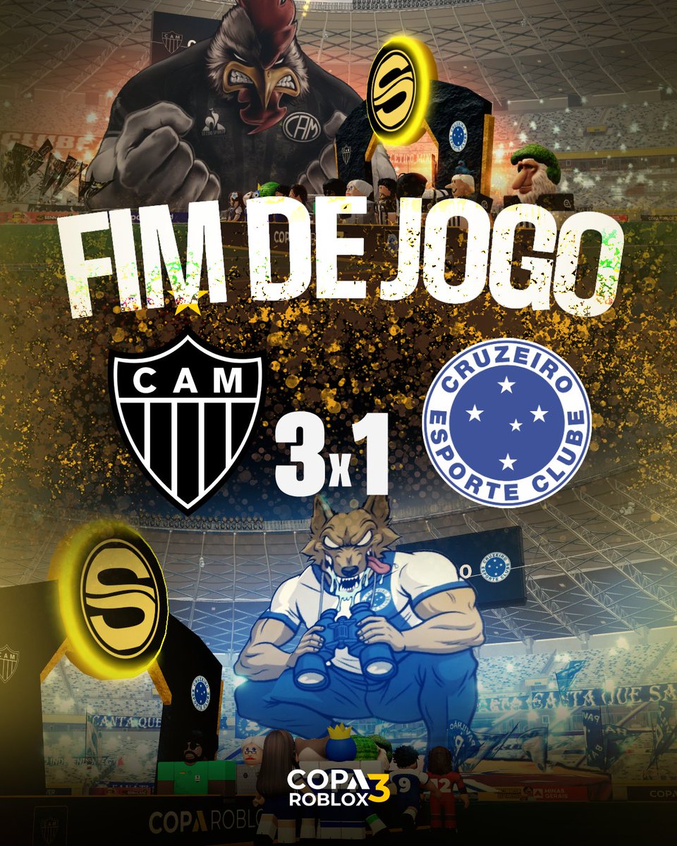 Copa_Roblox's tweet image. FIM DE JOGO!
O Atlético vence o clássico mineiro com hat-trick do Hulk e se classifica para as quartas de finais da Copa Roblox!
O cabuloso, mesmo com a derrota, ainda pode se classificar caso vença o Flamengo na próxima rodada!
#CopaRoblox
🐓 #AtleticoMG 3 x 1 #Cruzeiro 🔵