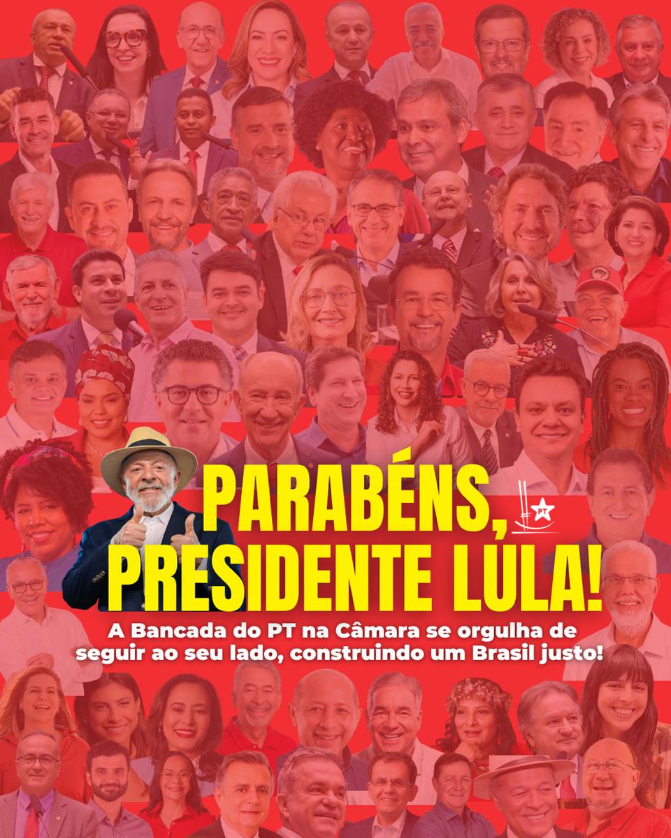 Parabéns, presidente Lula! A Bancada do PT na Câmara se orgulha de compartilhar este período histórico com o maior líder da história do Brasil, nosso Presidente da República,  fundador e Presidente de Honra do maior partido da América Latina, o PARTIDO DOS TRABALHADORES E
