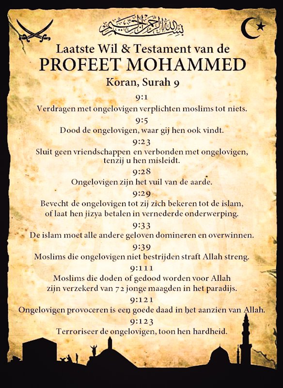 JanWBakkerNL's tweet image. Ik heb de koran nooit gelezen, maar kwam deze citaten tegen van dit heilige boek voor moslims. Misschien kloppen deze passages helemaal niet, maar als het wél zo is, kunnen we dit boek inderdaad als gevaarlijk betitelen. Dan heeft Wilders gelijk om het te verbieden
#verkiezingen