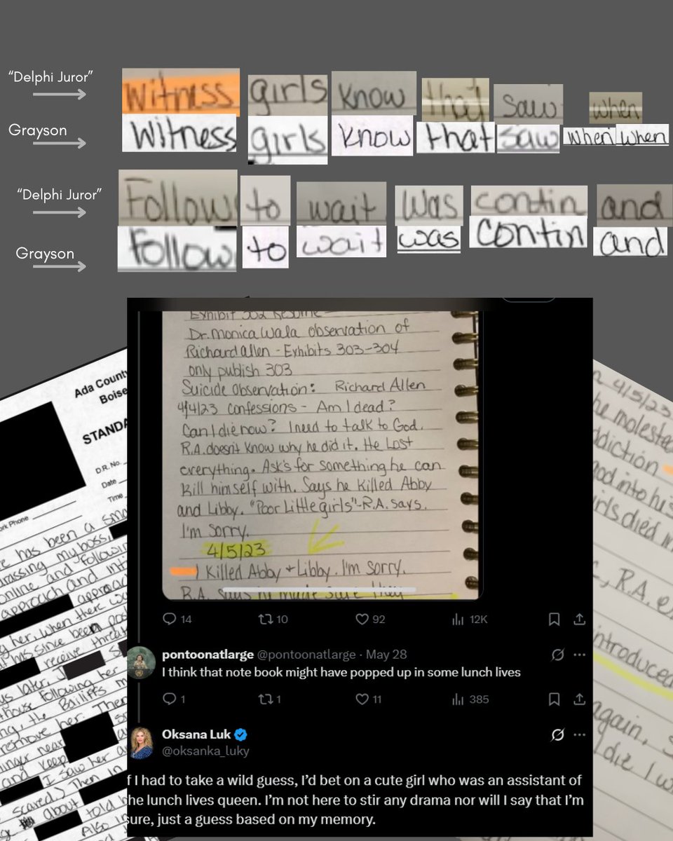 corndawgcourt's tweet image. 👩‍⚖️You be the judge. Did Grayson (or someone with her notes...idk maybe a HTC YT mod that promoted the shit out of a sus juror interview) pose as a Delphi juror for the obscure &amp;amp; gullible Tim?

Comparison of handwriting from &quot;totally a real #Delphi juror&quot; vs. Delphi #HTC…