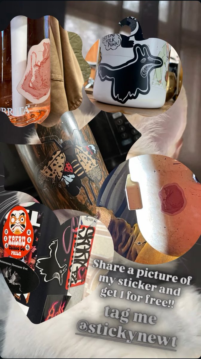 thighofnewt's tweet photo. Hi I have stickers again! You can watch me fumble on ig like a new baby deer bc I haven’t seen a smart phone in roughly a year.

Also, if you have a sticker of mine go post a photo n tag me for a freebie!! https://t.co/Gd8K6HFr8p