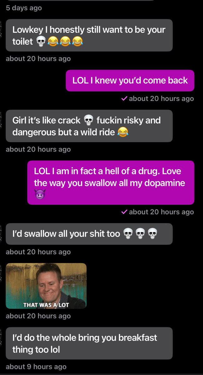 Yall are getting out of hand in these damn apps. 😂 the thirst. 

Between begging to be my munch, my toilet, my slave, and my wallet… 

I’m flattered… but yall need to calm down 🤣 cause die is  crazy 😭

Femdom Findom TPE