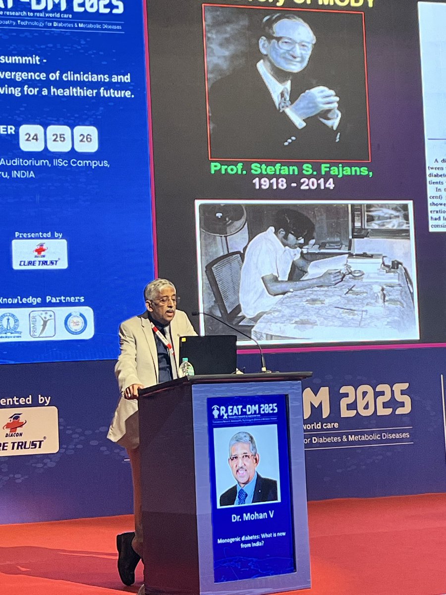 AdnanKarajgi's tweet photo. Privileged to attend the keynote address by the legend himself, @drmohanv, He shares a picture of him as a medical resident drafting a paper on his clinical observations on atypical presentations of Diabetes, and today he shares stories of saving children from years of Insulin. https://t.co/TZAQMUBpmE