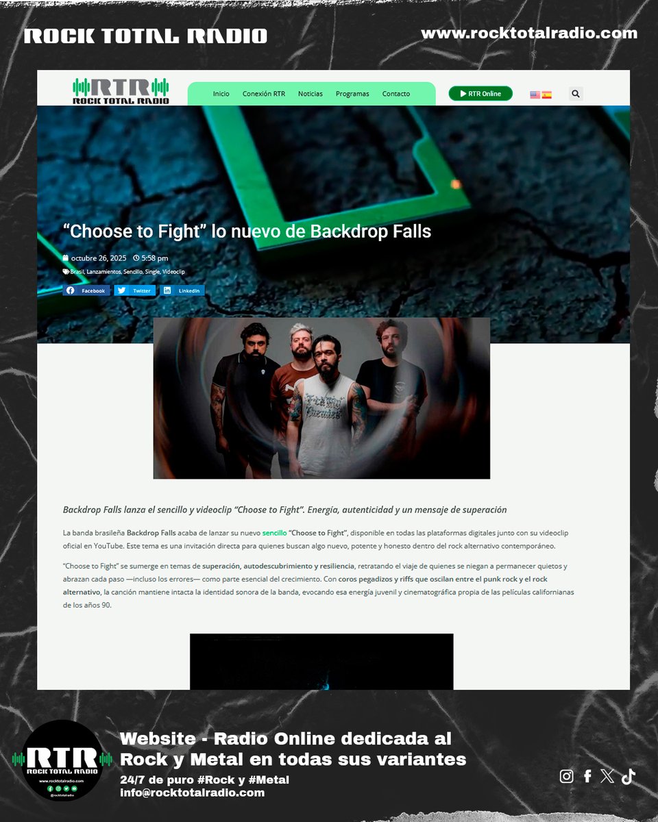 “Luchar, equivocarse y volver a levantarse.”
🎸 Backdrop Falls lanza su nuevo single “Choose to Fight”, un grito de energía y autenticidad.
·
Descubre su historia en Rock Total Radio 👇
🔗 rocktotalradio.com/backdrop-falls…
·
#RockTotalRadio #BackdropFalls #ChooseToFight #RockBrasileño