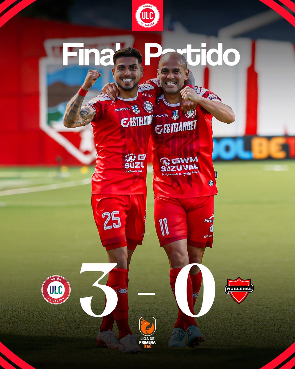 𝐂𝐋𝐀𝐀𝐀𝐑𝐎 𝐐𝐔𝐄 𝐒𝐈́ 🤩❤️

Unión La Calera 3️⃣ - 0️⃣ Ñublense

⚽️ 7’ Sebastián Sáez
⚽️ 72’ Christopher Díaz
⚽️ 90’ Camilo Moya

⚪️🔴