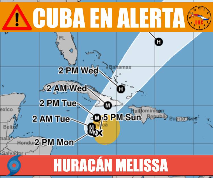 🚨El huracán #Melissa con vientos máximos de 230 km/h  manteniene categoría 4. A las 6 PM el ojo se ubicaba a 425 km al sur-suroeste de Santiago de Cuba y se pronostica llegue al territorio cubano por el sur de la región oriental

👉Fuerza #Cuba de esta también saldremos adelante
