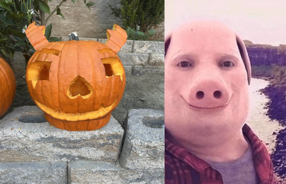 My best friend carved this, does it look like a devil or a piggy? <a href="/romanelyn/">Lyn</a>  I SOWWIE. I STILL LOVE YOU even if your pumpkin skills sux.