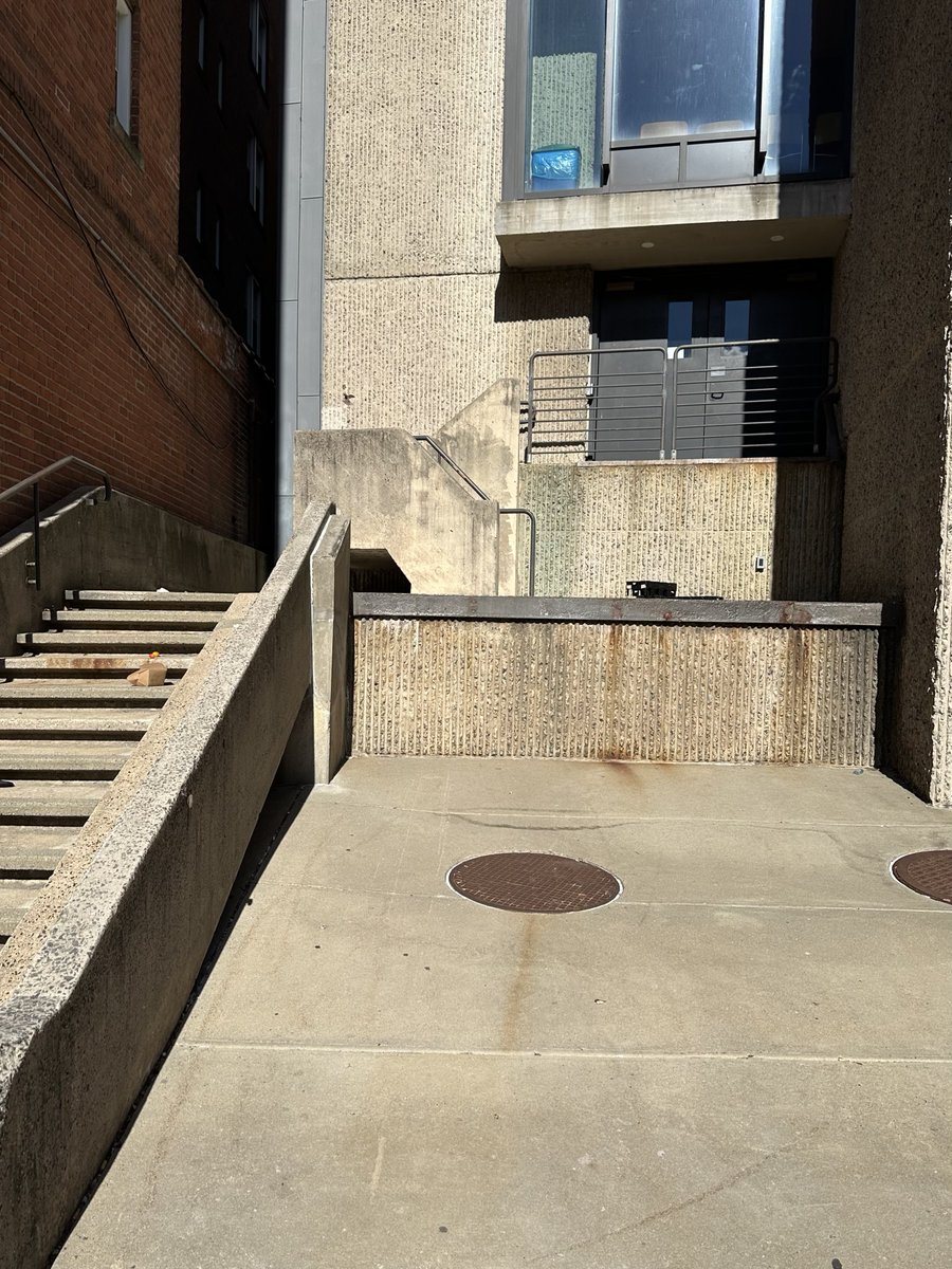 Rudolph Yale loading dock replete with cantilever, ceremonial stair, gratuitous section change, and bush hammered concrete.