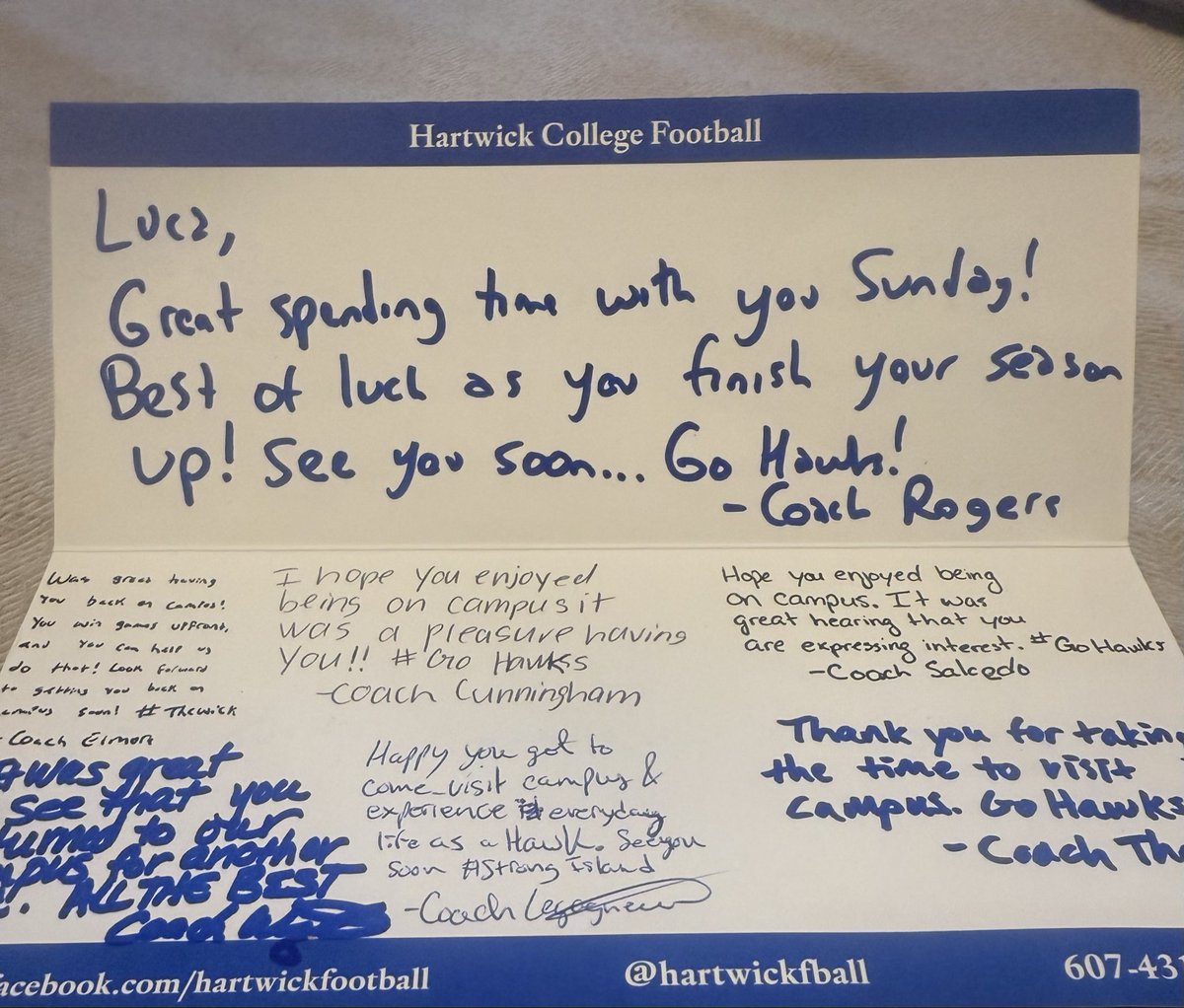 Thank you <a href="/CoachRogers13/">Matt Rogers</a> and <a href="/CoachElmore70/">Tyler Elmore</a> for the time and conversation. 
🏈 <a href="/HartwickFball/">Hartwick Football</a> is cookin up something special. #SOAR <a href="/HartwickCollege/">Hartwick College</a> <a href="/CoachMeisse/">Coach_Meisse</a> <a href="/KMHSFootball/">Kellenberg Firebird Football</a>
