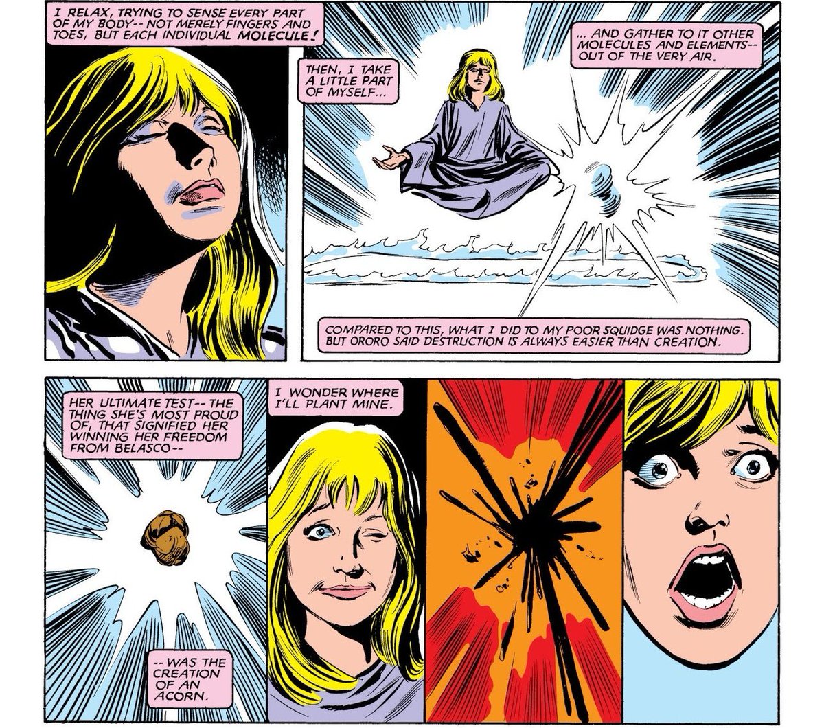 Magik utilizes Storm's creation magic to create the Soul Sword. She would create life, and when Illyana would try, the creations would be corrupted due to parts of her soul being corrupted by evil. Illyana then uses the spell to create a weapon to suit her needs and magic.