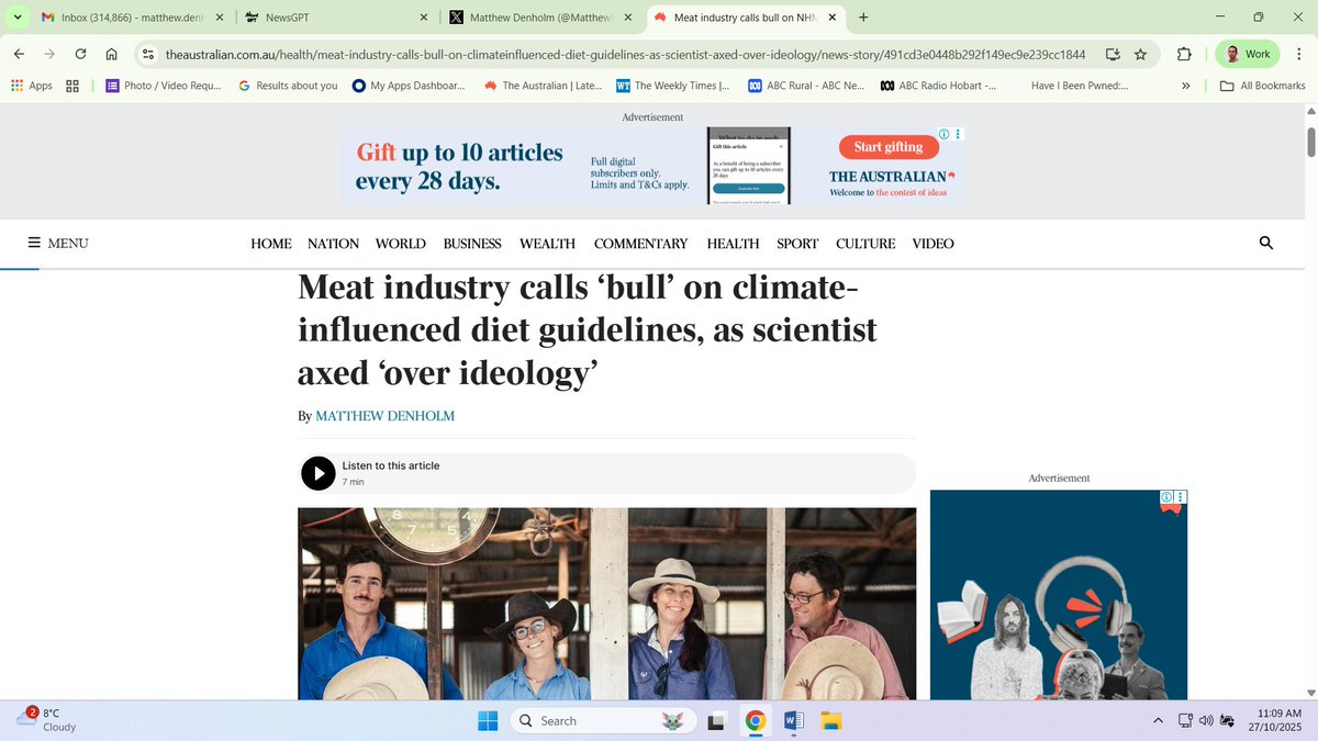 Meat industry calls ‘bull’ on ‘ideological’ food guidelines shift, scientist’s axing theaustralian.com.au/health/meat-in… via <a href="/australian/">The Australian</a> #meat #agriculture #farming #climatechange #sustainability #diet #health #NHMRC