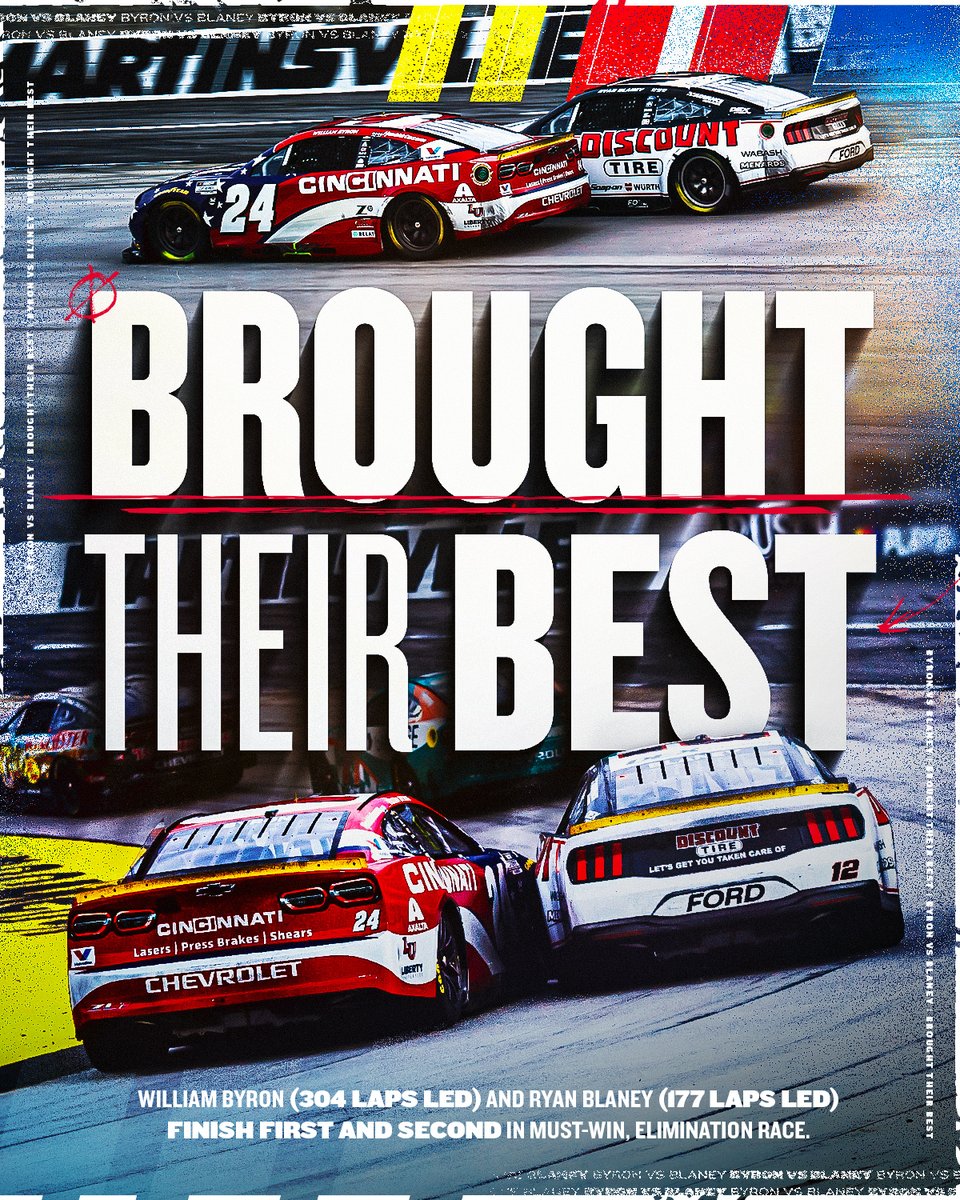 NASCAR's tweet photo. You can't ask for much more than this battle. https://t.co/12w0kEfYly